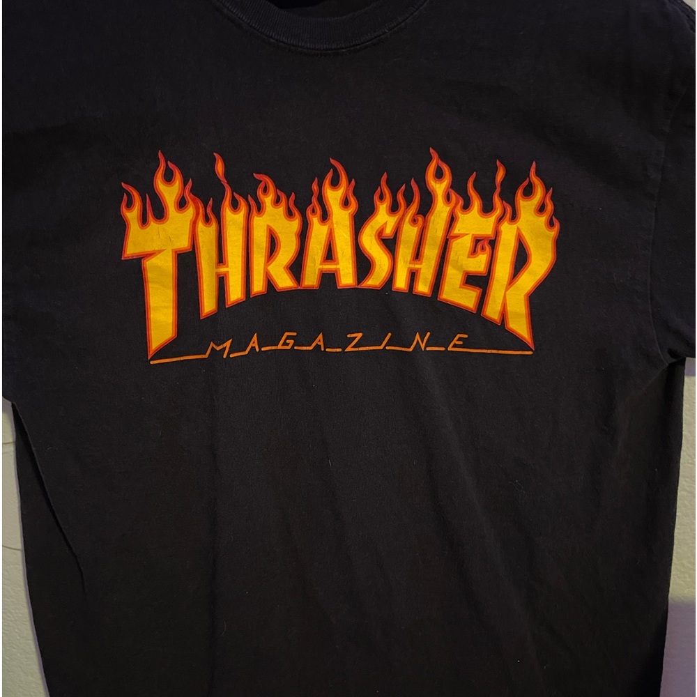 Black with Red flames Thrasher shirt
